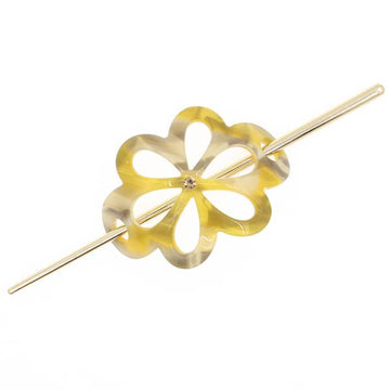 Cellulose Acetate Floral Bun Cover and Hair Stick 2-pc Set Yellow